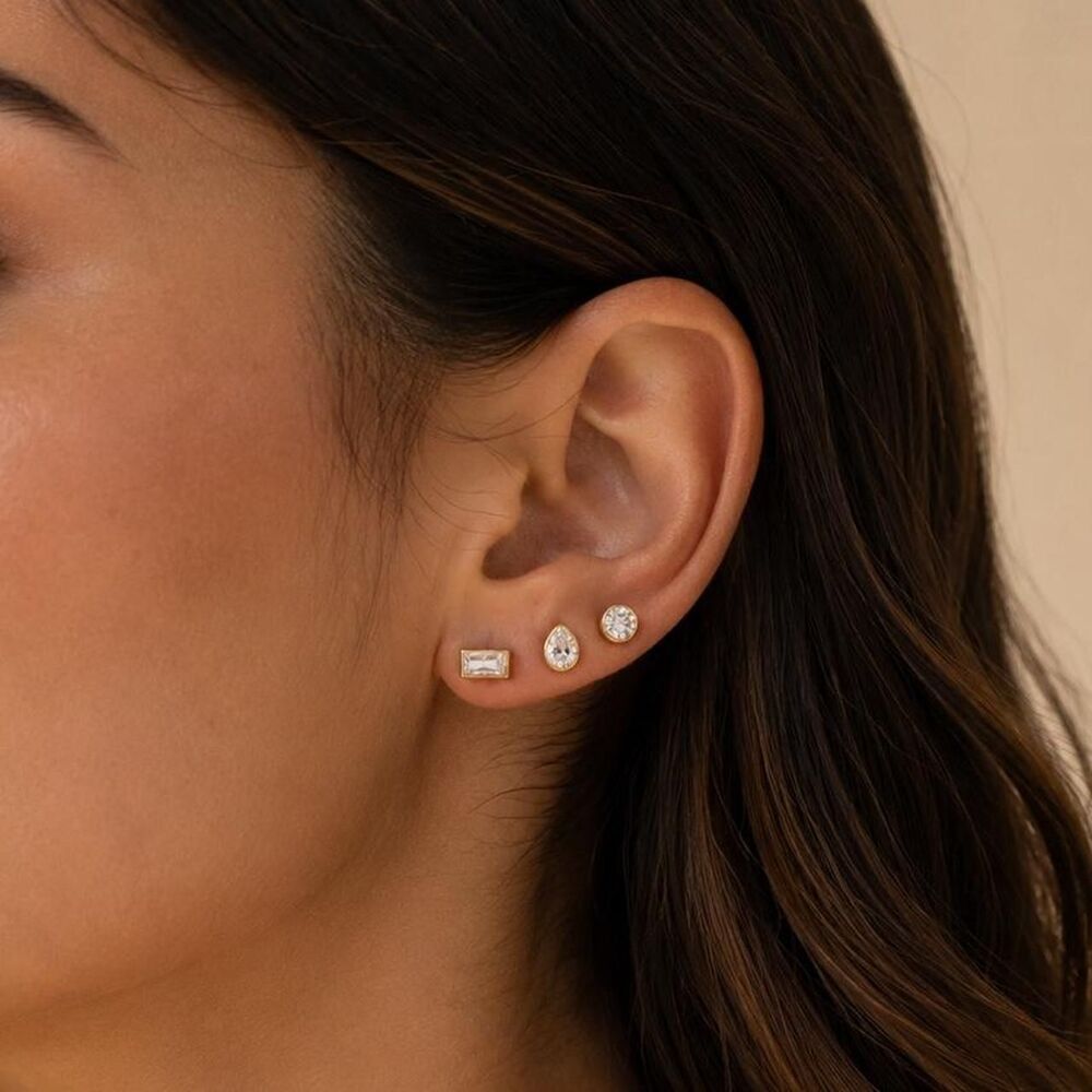 gold trio crystal stud earrings D225